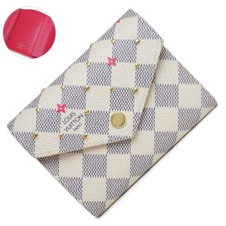 ルイヴィトン(LOUIS VUITTON)のルイ ヴィトン ポルトフォイユ ヴィクトリーヌ スタッズ コンパクト 三つ折り財布 ダミエアズール ホワイト フューシャピンク 白 N64614 箱付 LOUIS VUITTON（新品・未使用品）(財布)