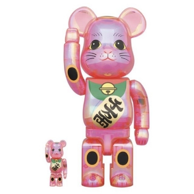 100%amp400%個数BE@RBRICK 招き猫 桃色透明メッキ 100％ & 400％