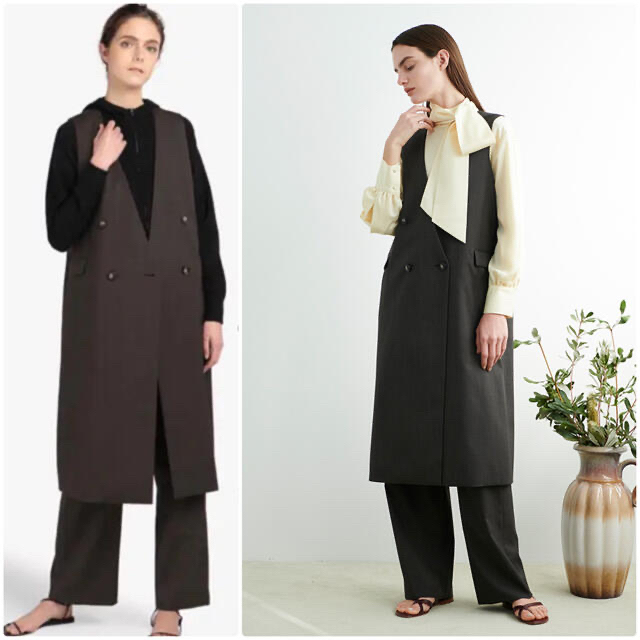 トップス theory 22SS ウール混ロングジレ Express Salindブラウン
