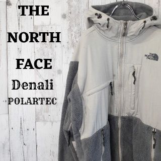 ザノースフェイス(THE NORTH FACE)のUS規格ノースフェイスデナリジャケットフードパーカー刺繍ロゴグレー灰色白ホワイト(パーカー)