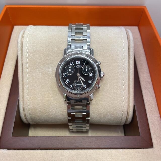 エルメス HERMES クリッパー 腕時計 CL1.310 クロノ 黒文字盤 - 腕時計