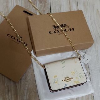 コーチ(COACH)の商品⑪🟡COACH☆フラワーカードケース チェーンウォレット ホワイト(その他)