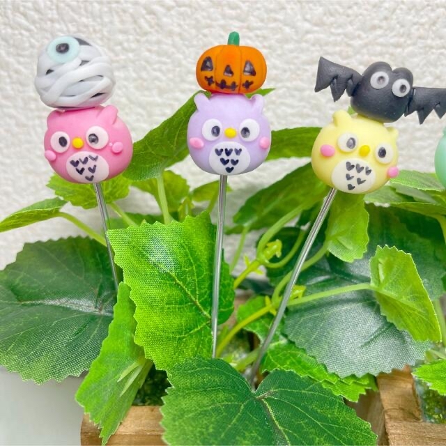 ほうきガーデンピック　ハンドメイド　黒猫ハロウィンピック　多肉植物