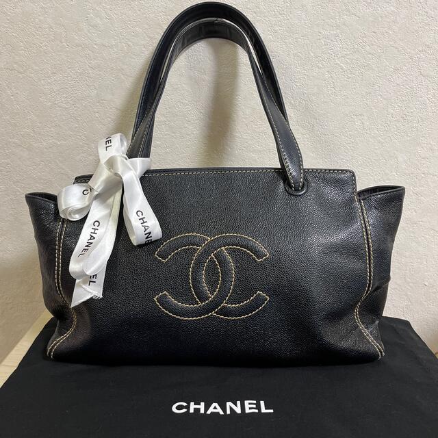 本物の CHANEL キャビアスキンココマークステッチ・トートバッグ☆美品