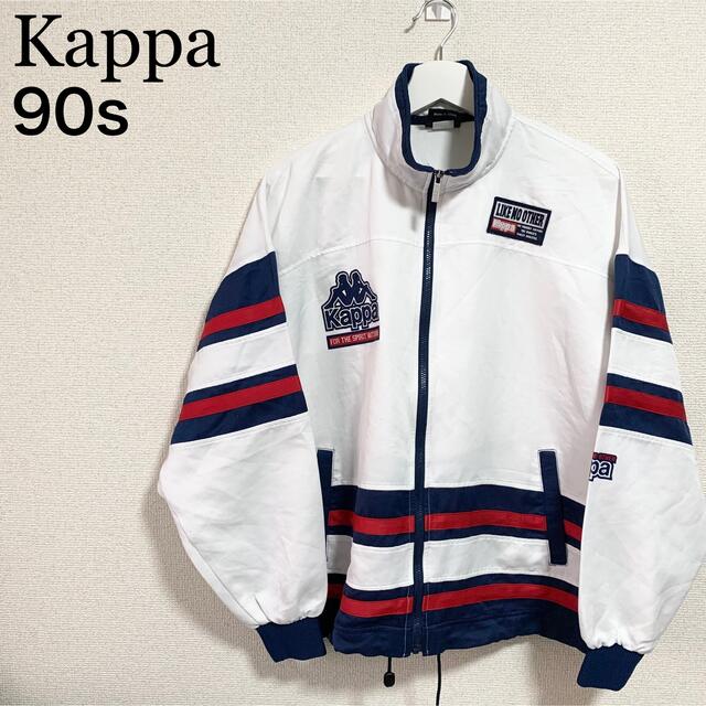 Kappa(カッパ)の90s Kappa ナイロンジャケット メンズL 白 紺 赤 ビッグロゴ 古着 メンズのジャケット/アウター(ナイロンジャケット)の商品写真