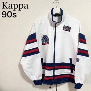 カッパ(Kappa)の90s Kappa ナイロンジャケット メンズL 白 紺 赤 ビッグロゴ 古着(ナイロンジャケット)