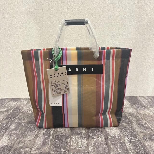 新品 MARNI マルニ フラワーカフェ ストライプバッグ キャメルブラウン