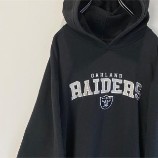 リーボック(Reebok)のレイダース　刺繍ロゴ　スウェットパーカー　NFL 古着　ブラック　ストリート(パーカー)