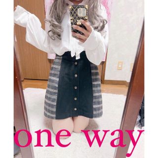 ワンウェイ(one*way)の4948.one way スエード生地 サイドチェック柄 ハイウエストスカート(ミニスカート)