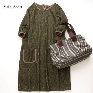 ミナペルホネン(mina perhonen)のsally scott✨ドット柄 暖かいウール ワンピース M 日本製 七分袖(ひざ丈ワンピース)