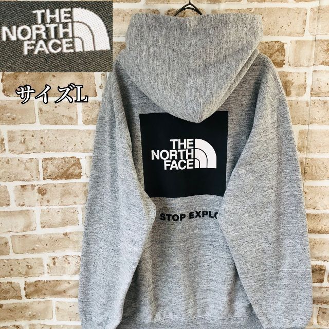 【大人気】THE NORTH FACE パーカー サイズL　 グレー デカロゴパーカー