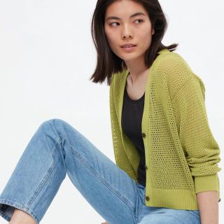 ユニクロ(UNIQLO)のユニクロ　メッシュショート　カーディガン　M  ネイビー(カーディガン)