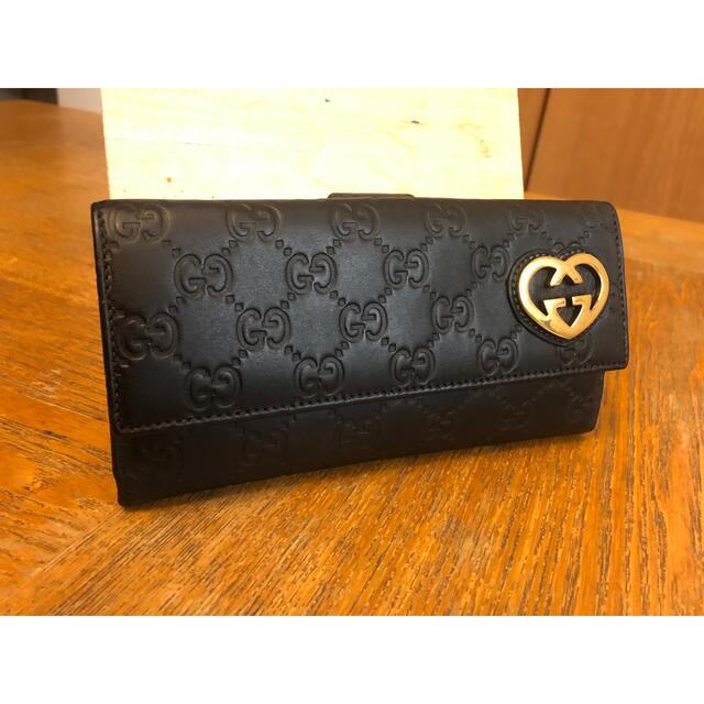 Gucci(グッチ)の【美品】GUCCI グッチ  ラヴリーハート 長財布 シマライン ブラック レディースのファッション小物(財布)の商品写真