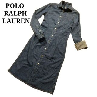 ポロラルフローレン(POLO RALPH LAUREN)の【美品】 ポロ ラルフローレン デニム シャツ ワンピース ネイビー 羽織 長袖(ロングワンピース/マキシワンピース)