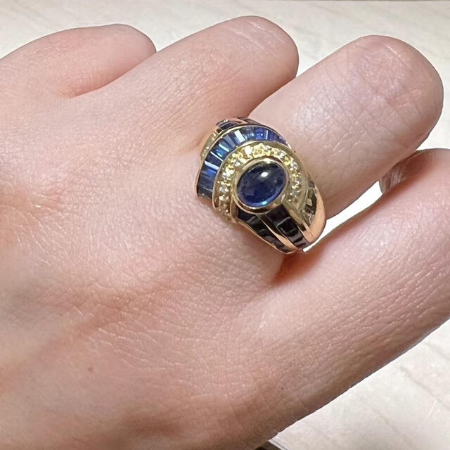 大きい割引 天然 ブルーサファイア ダイヤ リング1.5ct k18 r リング