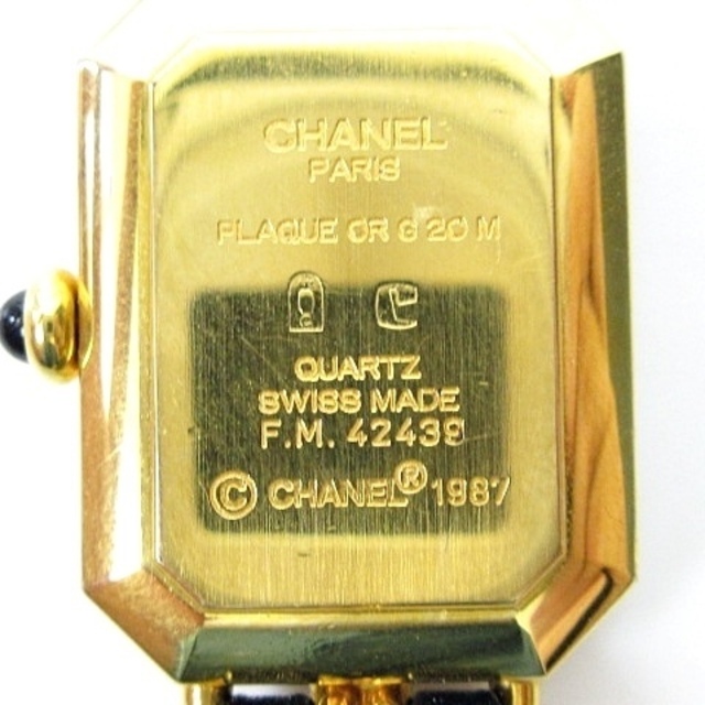 プルミエール Mサイズ 腕時計 チェーン レザー 黒文字盤 ゴールド ブラック