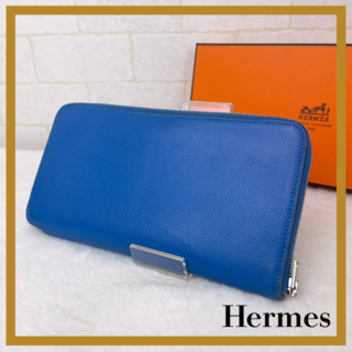 エルメス(Hermes)のエルメス　アザップロングシルクイン　ラウンドジップ財布　ブルー系　O刻印　(財布)