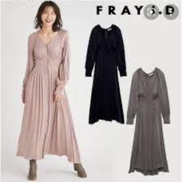 FRAY I.D(フレイアイディー)の美品　フレイアイディー  デコルテダイヤネックサテンワンピースナイデル レディースのワンピース(ロングワンピース/マキシワンピース)の商品写真