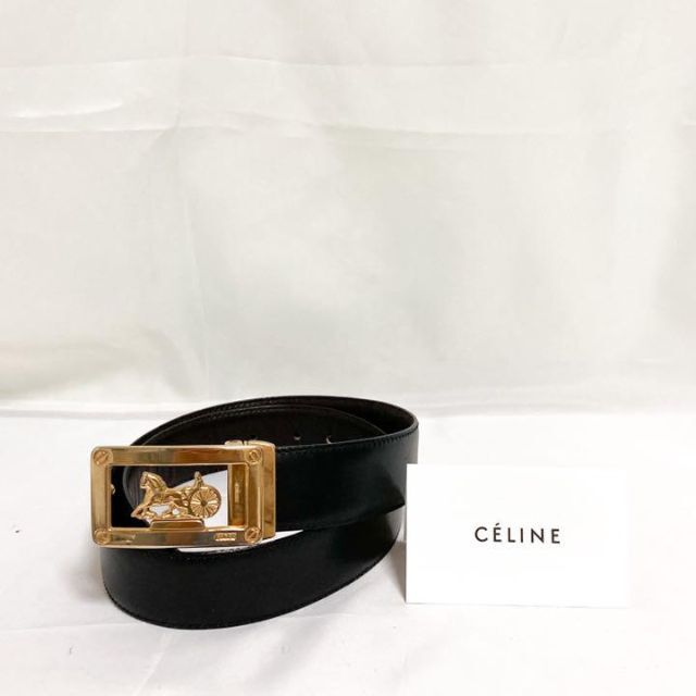 希少 CELINE ベルト 馬車金具 セリーヌ　オールド　ブラック　ヴィンテージ