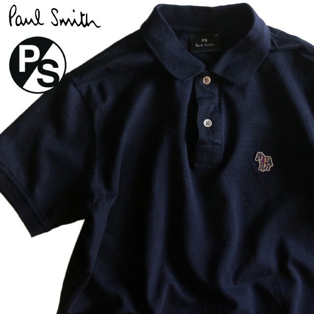 Paul Smith(ポールスミス)の【PAUL SMITH】美品　ポロシャツ　マルチカラーゼブラロゴ　紺　M☆ メンズのトップス(ポロシャツ)の商品写真