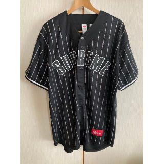 シュプリーム(Supreme)の(L)Supreme Rhinestoneストライプベースボールジャージ黒(ジャージ)