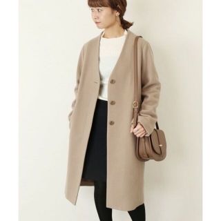 美品 SLOBE IENA ノーカラーコート グレージュ イエナ