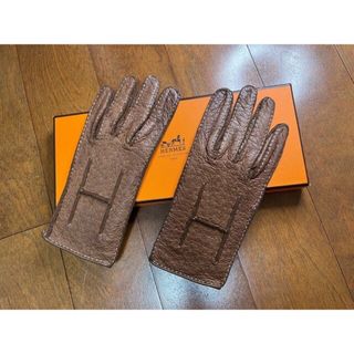 エルメス(Hermes)のクリスマス美品 エルメス革手袋 ブラウン 羊革 サイズ   20cm 専用箱付き(手袋)