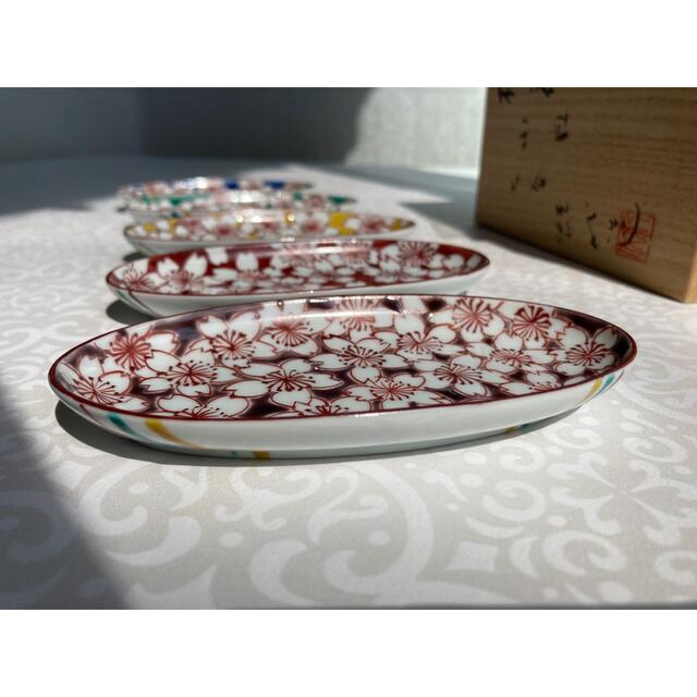 九谷焼 長谷川紀代造 桜花文 小皿 5枚 5色|食器 九谷焼 長谷川紀代造 桜花文 小皿 5枚 5色|食器
