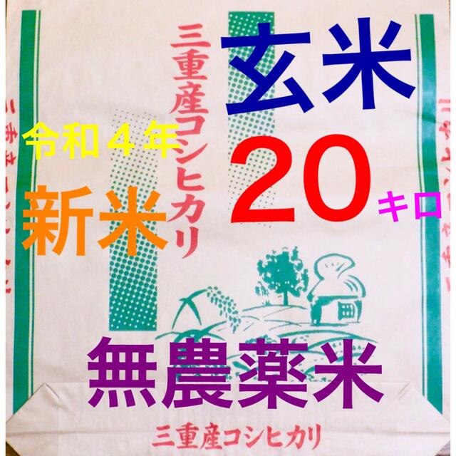 三重県産コシヒカリ　①　令和4年新米　無農薬米　10kg×2袋　玄米２０キロ　米/穀物