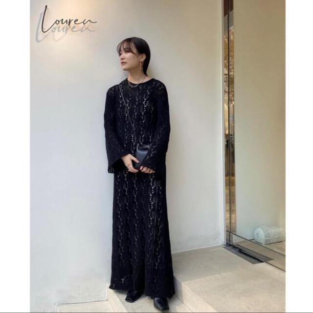 TODAYFUL(トゥデイフル)のlouren 店舗限定 lace knit flare dress ブラック レディースのワンピース(ロングワンピース/マキシワンピース)の商品写真