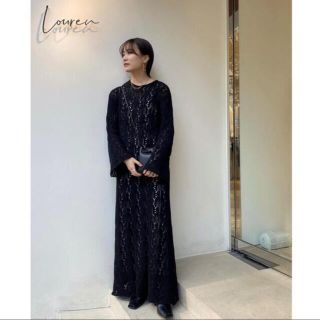 トゥデイフル(TODAYFUL)のlouren 店舗限定 lace knit flare dress ブラック(ロングワンピース/マキシワンピース)