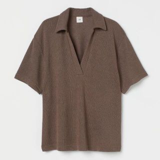 エイチアンドエム(H&M)のH&M スキッパーニットポロシャツ　半袖サマーニットブラウン(カットソー(半袖/袖なし))