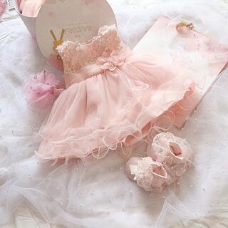 ピンク フリル ベビー ドレス 3点セット 新生児〜2歳(セレモニードレス/スーツ)