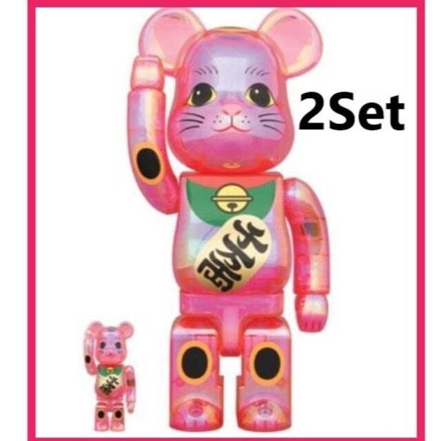 BE@RBRICK(ベアブリック)のBE@RBRICK 招き猫　桃色透明メッキ　100%&400%　2セット エンタメ/ホビーのフィギュア(その他)の商品写真