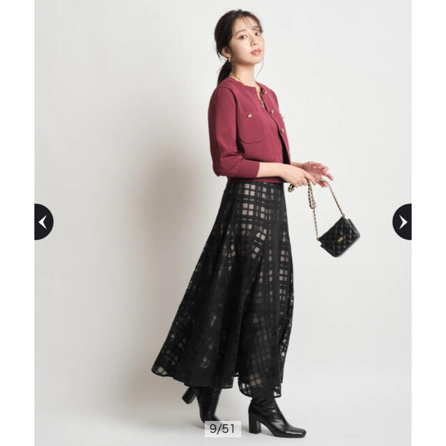 JUSGLITTY(ジャスグリッティー)のチェック刺繍スカート　黒　ブラック　SS レディースのスカート(ロングスカート)の商品写真