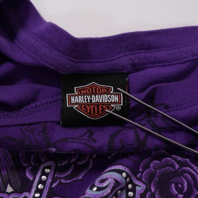 Harley Davidson(ハーレーダビッドソン)のハーレーダビッドソン　Tシャツ　紫　プリントTシャツ　古着　半袖 レディースのトップス(Tシャツ(半袖/袖なし))の商品写真