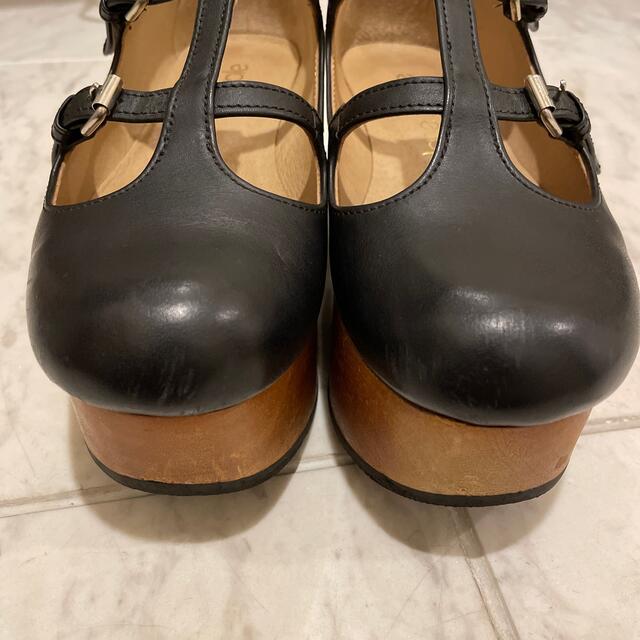JaneMarple(ジェーンマープル)のジェーンマープル ウッドソール2ストラップシューズ S 黒 23.5 レディースの靴/シューズ(ローファー/革靴)の商品写真