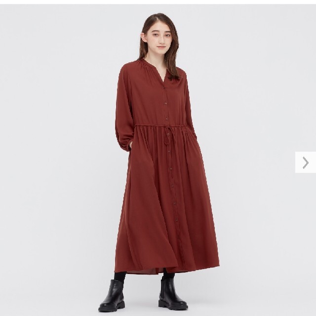 UNIQLO - ユニクロUNIQLOドローストリングロングワンピース□ワインS