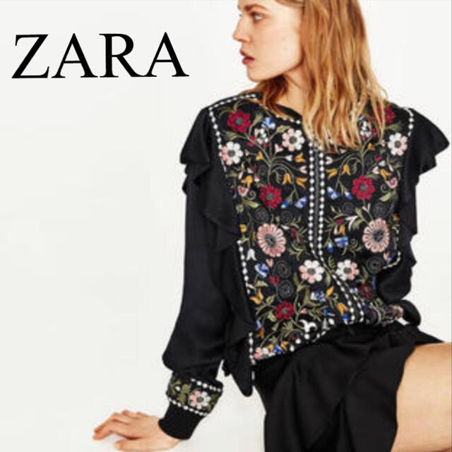 ZARA(ザラ)の【美品】ZARA 花柄刺繍フリルジップアップブルゾンブレザー レディースのジャケット/アウター(ブルゾン)の商品写真