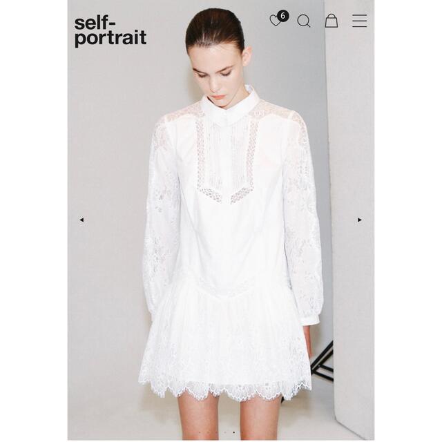 新品】self portrait ミニ レース ワンピース 長袖 ホワイト 白 【返品