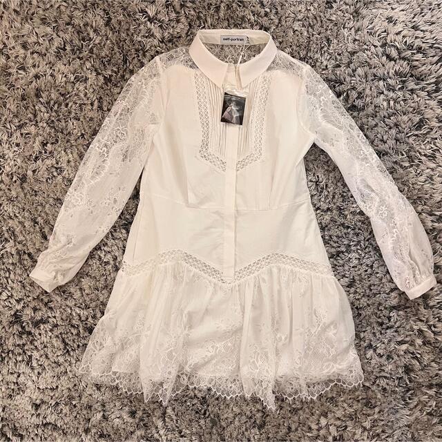 新品】self portrait ミニ レース ワンピース 長袖 ホワイト 白