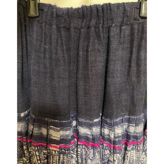 スカート ギャザースカート プリーツ デニム インディゴ バティック 柄 紺 レディースのスカート(ひざ丈スカート)の商品写真