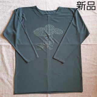 Tシャツ 長袖 ミセス ビーズ 新品 大きいサイズ チャコールグレー 大きめ(Tシャツ(長袖/七分))