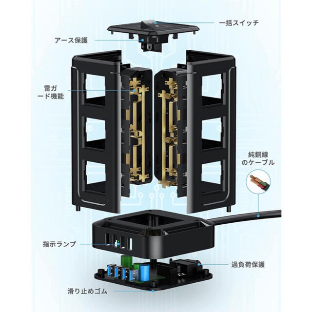 電源タップタワー型　usbコンセント　1台16役の電源タップ スマホ/家電/カメラのPC/タブレット(PC周辺機器)の商品写真