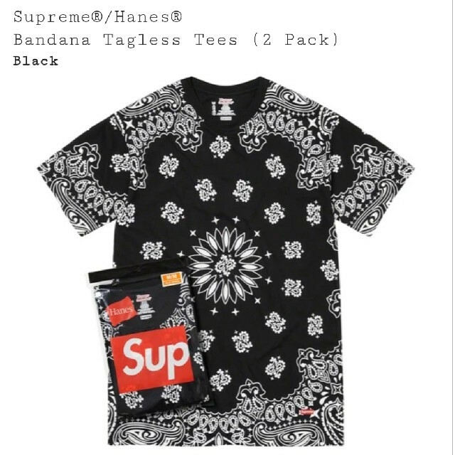 メンズSupreme Hanes BANDANA Tagless Tees 黒 L