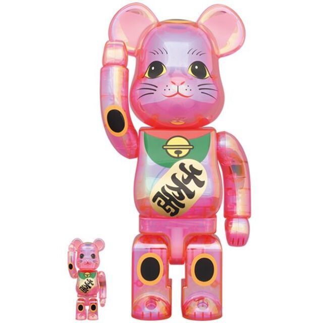 エンタメ/ホビーBE@RBRICK 招き猫　桃色透明メッキ　100%&400%