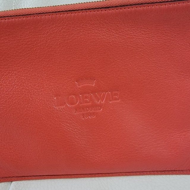 美品♡ロエベ LOEWE フラットポーチ 持ち手つき オレンジ ゴールド金具 1