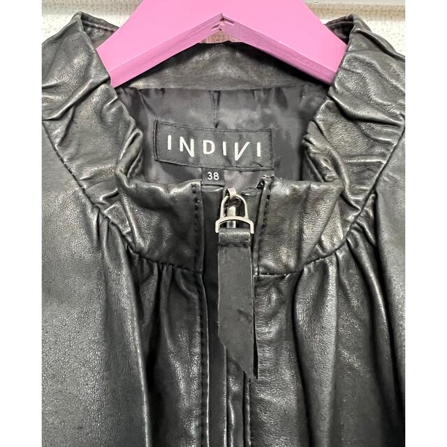 INDIVI(インディヴィ)の【美品】インディヴィ レザージャケット ライダースジャケット 本革 ブラック M レディースのジャケット/アウター(ライダースジャケット)の商品写真