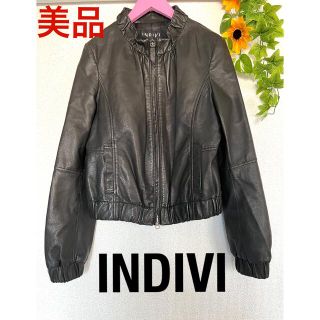 インディヴィ(INDIVI)の【美品】インディヴィ レザージャケット ライダースジャケット 本革 ブラック M(ライダースジャケット)