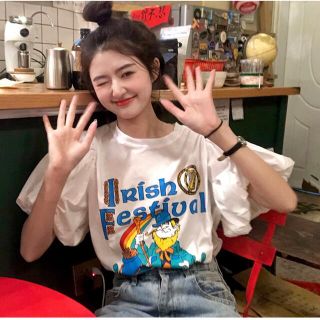 【特価！】バルーン袖　通気性良し　プリント　Tシャツ(Tシャツ(半袖/袖なし))